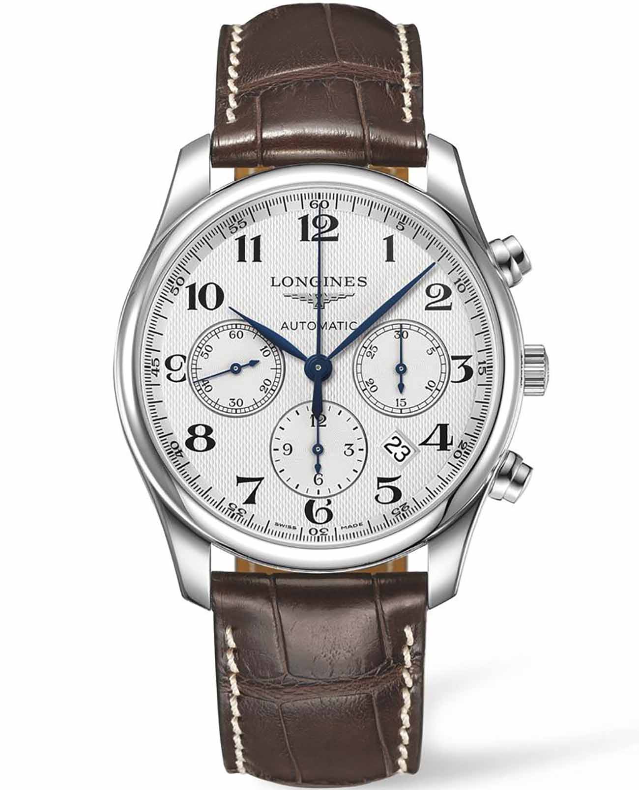 Longines Longines Master Collection L2.759.4.78.5  L27594785 механические мужские часы серебристый циферблат, браслет кожаный — вид спереди